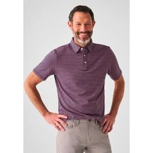 FAHERTY Movement Short Sleeve Performance Polo Stripe Pink Blue Size L